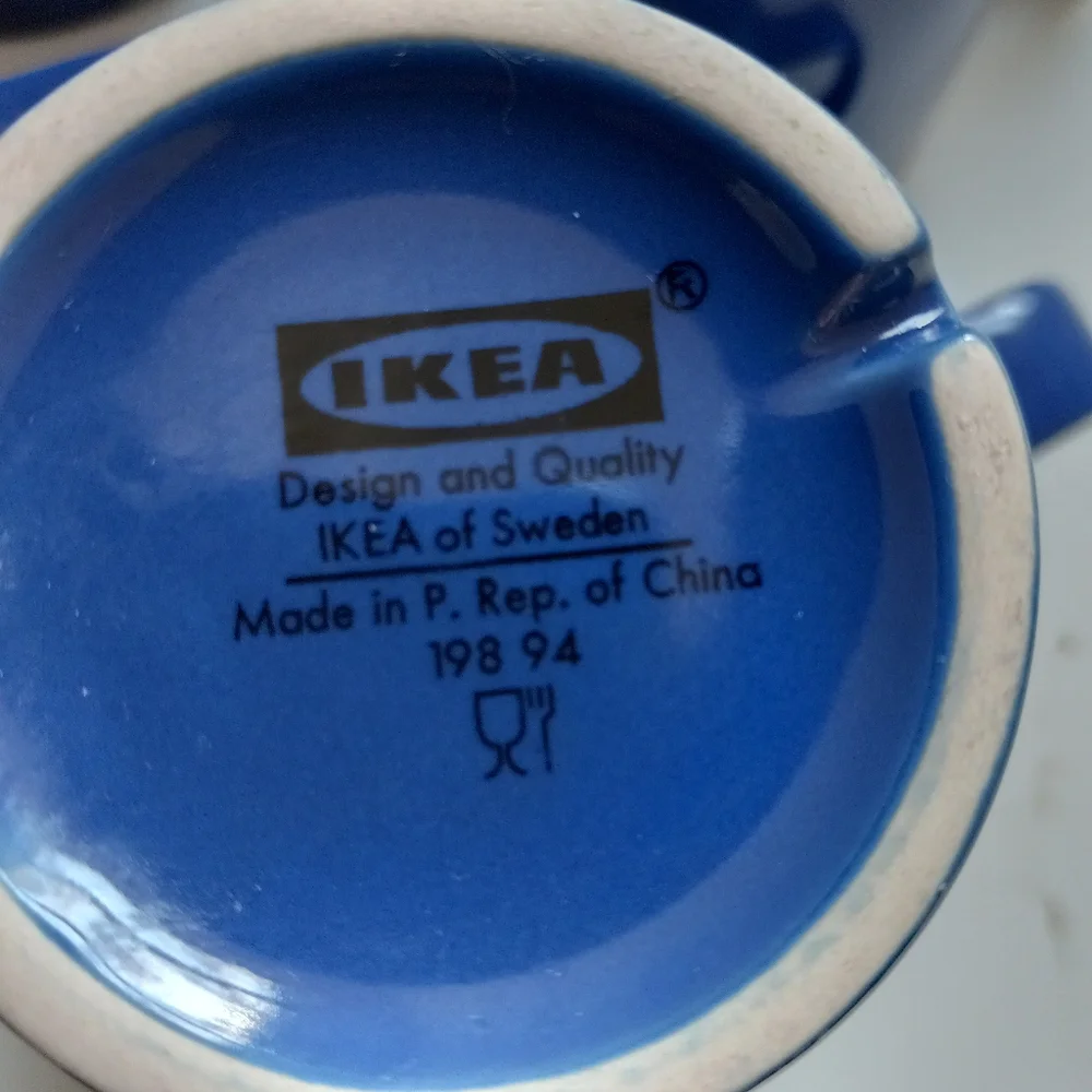 IKEA Fargrik Stackable Coffee Tea Mugs Stoneware Blue Set of 4